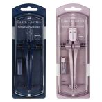 Циркуль Faber-Castell + грифели, пластиковый футляр,  цвет темно-синий., роз. золото