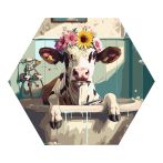 Картина по номерам на фигурном холсте ТРИ СОВЫ "Корова с цветами в ванной", форма многоугольник, с акриловыми красками и кистями