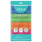 Салфетки для уборки Vega, набор 10шт., микрофибра, 30*30см, европодвес, цвет ассорти