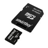 Карта памяти SmartBuy MicroSDXC 64GB UHS-1, Class 10, скорость чтения 95Мб/сек, для видеонаблюдения (с адаптером SD)